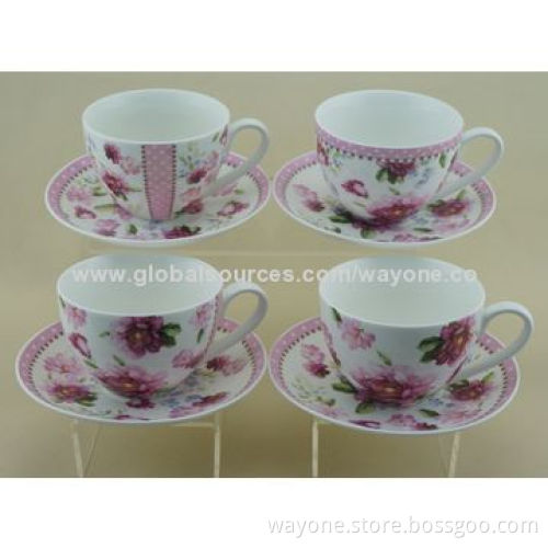 6-set 90cc Coffee Cup Saucer in Printed Gift Box, Lavender design, Ideal for Gifts and Promotional
